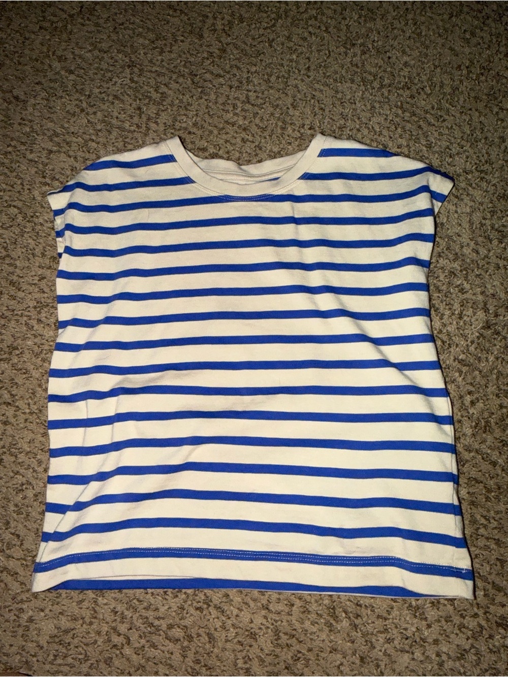 Martha Stewart White and Blue Striped Cap-Sleeve Top